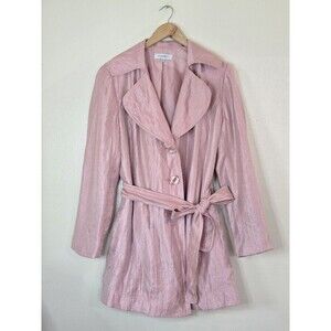 Nine West Pink Shimmer Belted Trench Coat Womens Large Lightweight Dressy Jacket